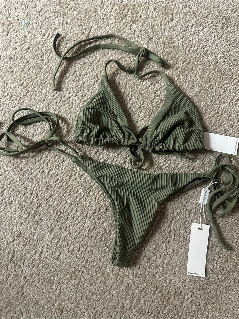 Frankies Bikinis Olive Sky Ribbed Triangle Bikini Set